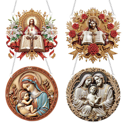 4pcs Virgin Mary Jesus DIY 2D Flat Special Shaped Diamond Painting Kits Pendant