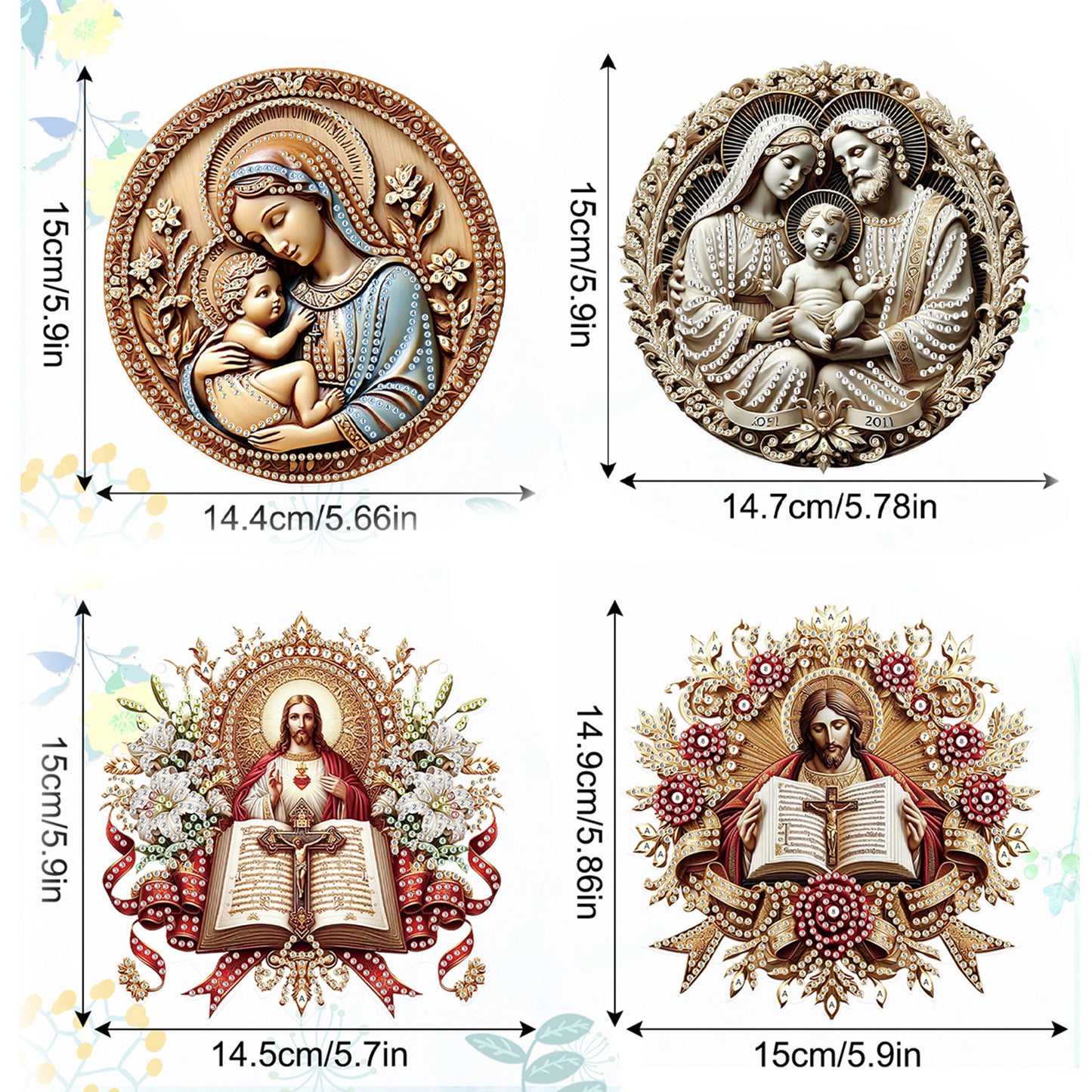 4pcs Virgin Mary Jesus DIY 2D Flat Special Shaped Diamond Painting Kits Pendant