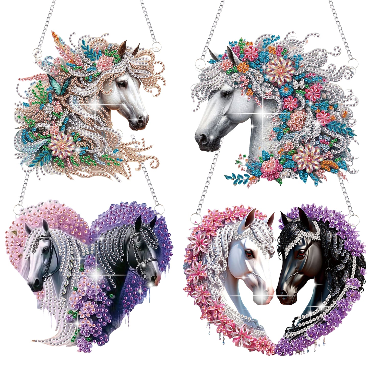 4pcs Flower Horse DIY 2D Flat Special Shaped Diamond Painting Kits Pendant Gifts