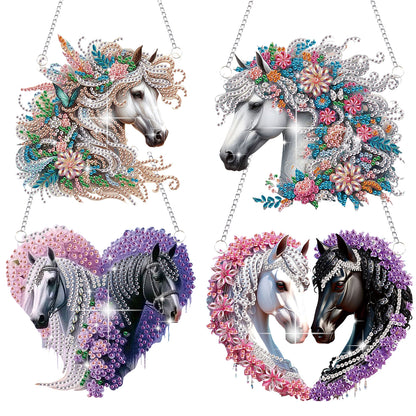 4pcs Flower Horse DIY 2D Flat Special Shaped Diamond Painting Kits Pendant Gifts