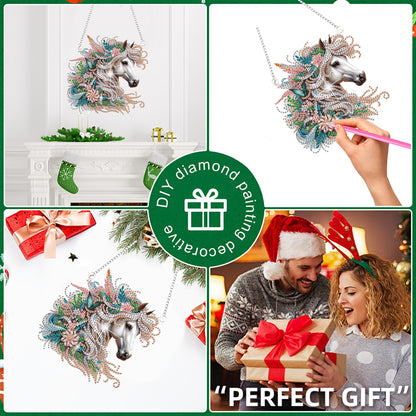 4pcs Flower Horse DIY 2D Flat Special Shaped Diamond Painting Kits Pendant Gifts