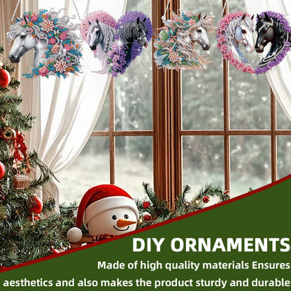4pcs Flower Horse DIY 2D Flat Special Shaped Diamond Painting Kits Pendant Gifts