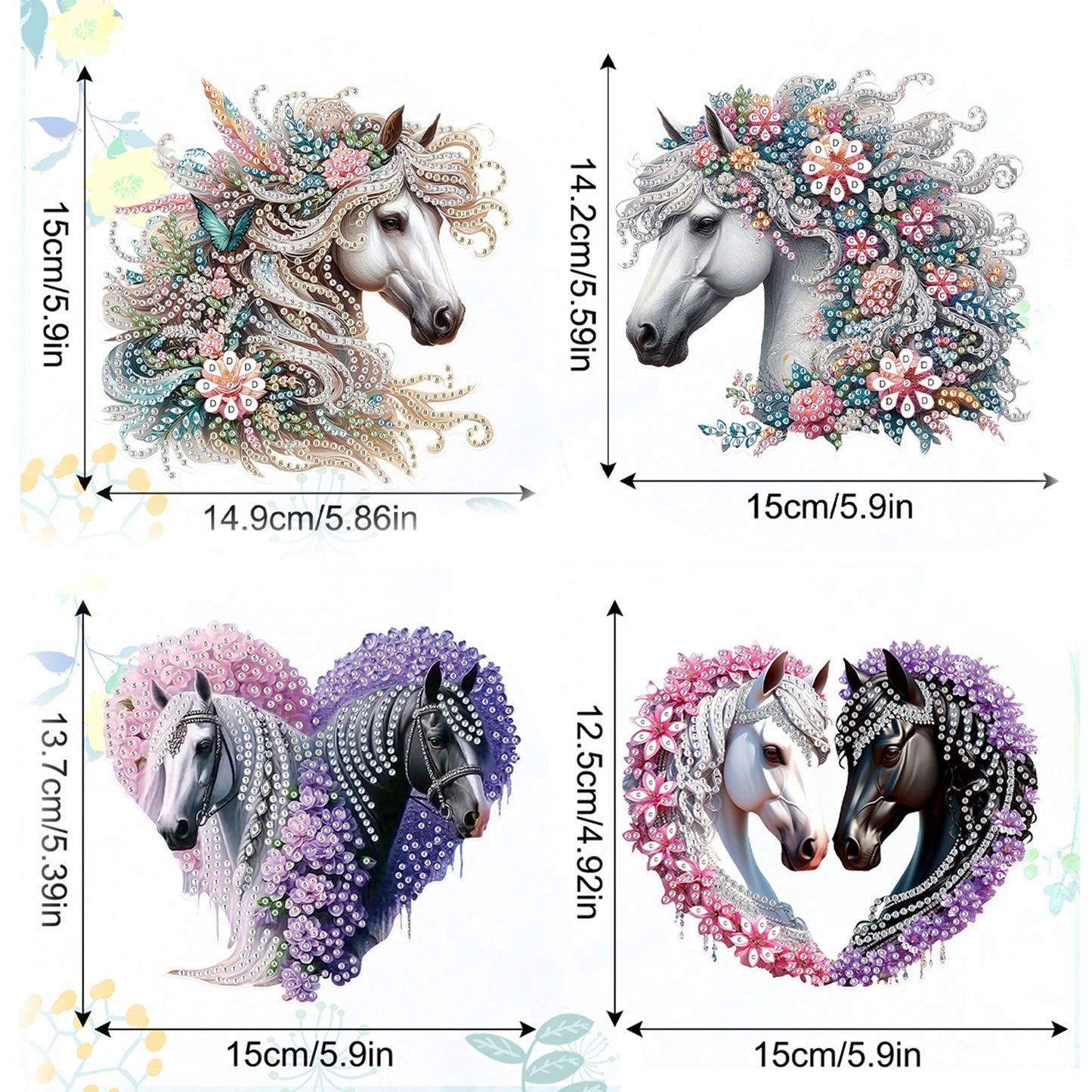 4pcs Flower Horse DIY 2D Flat Special Shaped Diamond Painting Kits Pendant Gifts