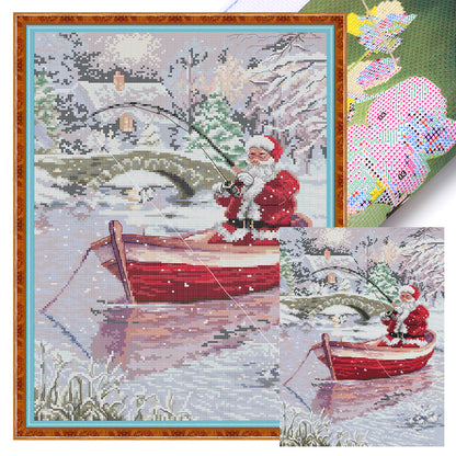 Santa Claus Fishing - 14CT Stamped Cross Stitch 33*44CM (Joy Sunday)
