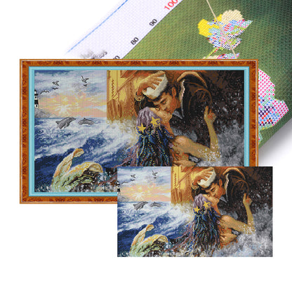 A Kiss To The Mermaid - 14CT Stamped Cross Stitch 52*33CM (Joy Sunday)