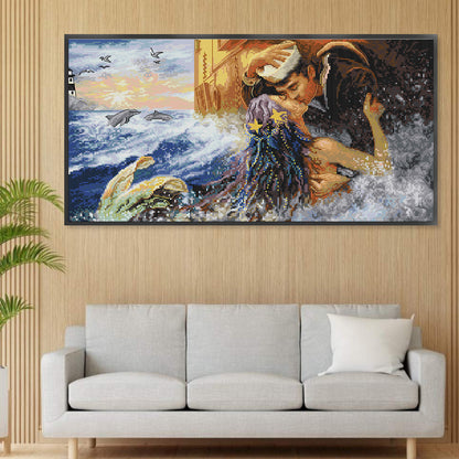 A Kiss To The Mermaid - 14CT Stamped Cross Stitch 52*33CM (Joy Sunday)