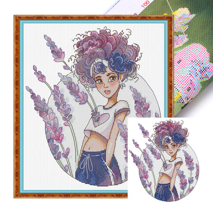 Lavender Girl - 14CT Stamped Cross Stitch 28*31CM (Joy Sunday)