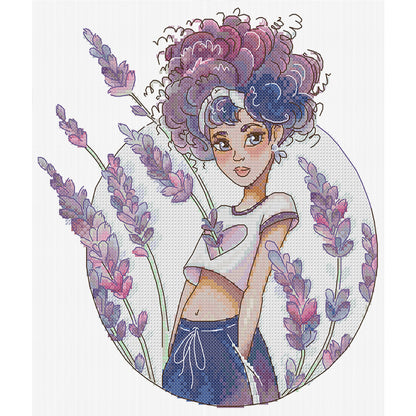 Lavender Girl - 14CT Stamped Cross Stitch 28*31CM (Joy Sunday)