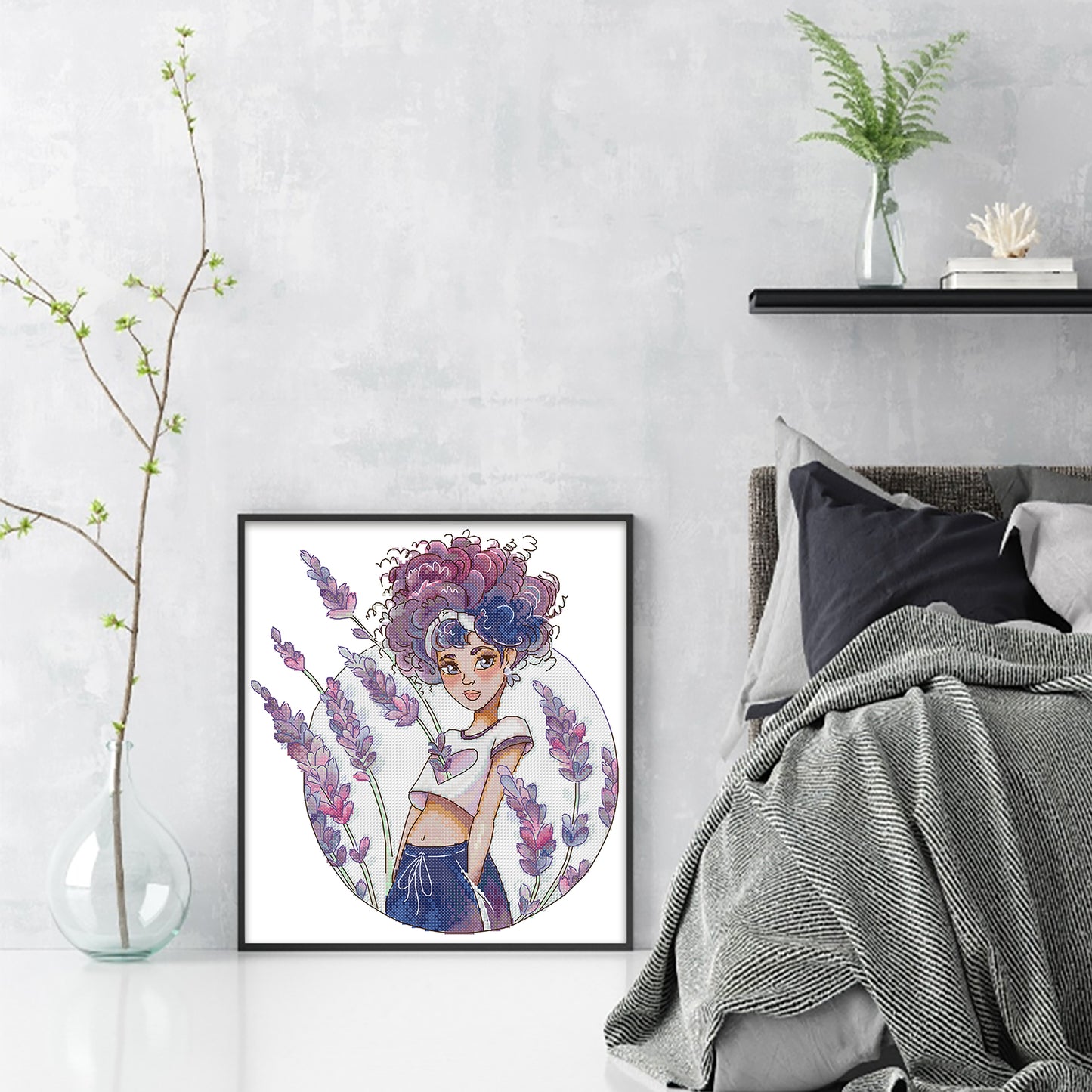 Lavender Girl - 14CT Stamped Cross Stitch 28*31CM (Joy Sunday)