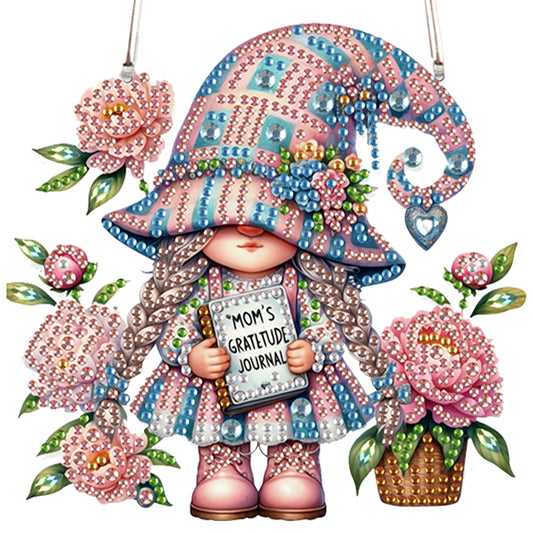 4pcs Flower Gnome DIY 2D Flat Special Shaped Diamond Painting Kits Pendant Gifts