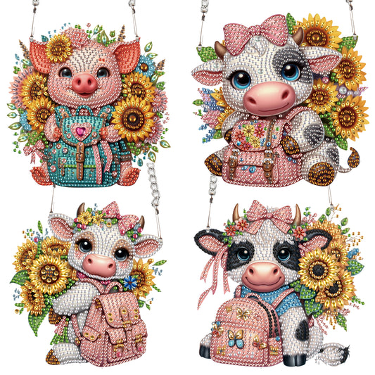 4pcs Sunflower Animal DIY 2D Flat Special Shaped Diamond Painting Kits Pendant