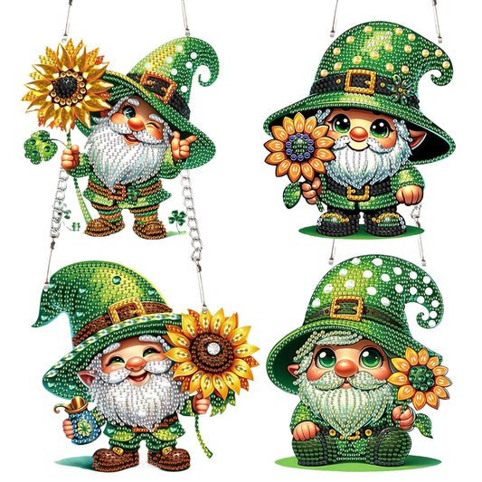 4pcs Sunflower Gnome DIY 2D Flat Special Shaped Diamond Painting Kits Pendant