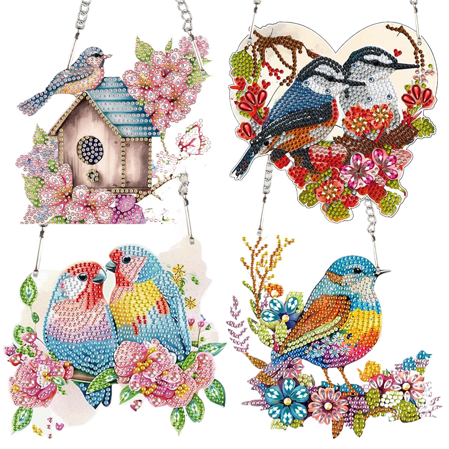4pcs Flower Bluebird DIY 2D Flat Special Shaped Diamond Painting Kits Pendant