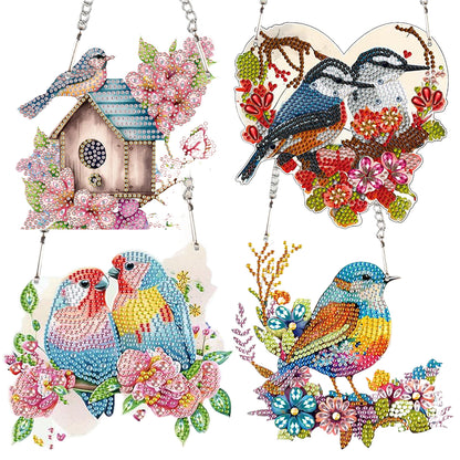 4pcs Flower Bluebird DIY 2D Flat Special Shaped Diamond Painting Kits Pendant