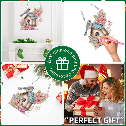 4pcs Flower Bluebird DIY 2D Flat Special Shaped Diamond Painting Kits Pendant