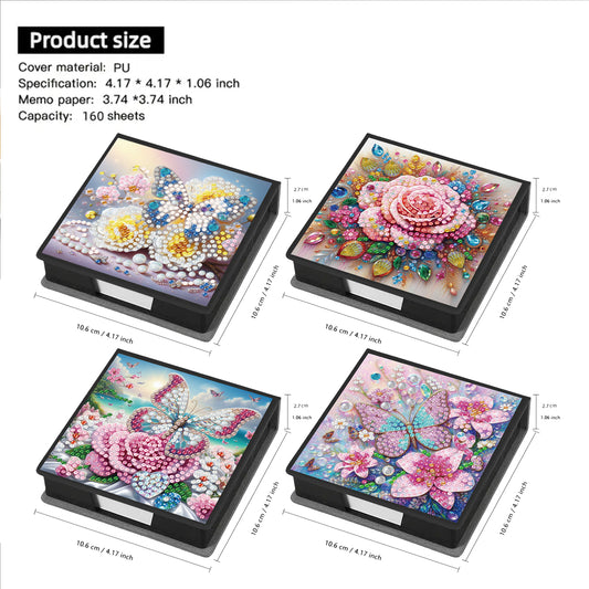 4Pcs Butterfly 5D DIY PU Diamond Painting Kit Note Box with 160 Sheets Paper