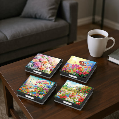 4Pcs Flower 5D DIY PU Diamond Painting Kit Office Note Box with 160 Sheets Paper