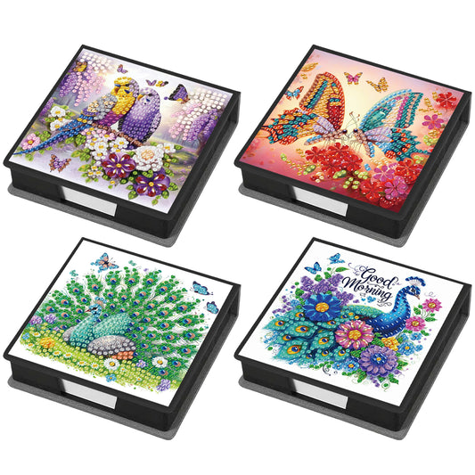 4Pcs Animal 5D DIY PU Diamond Painting Kit Office Note Box with 640 Sheets Paper