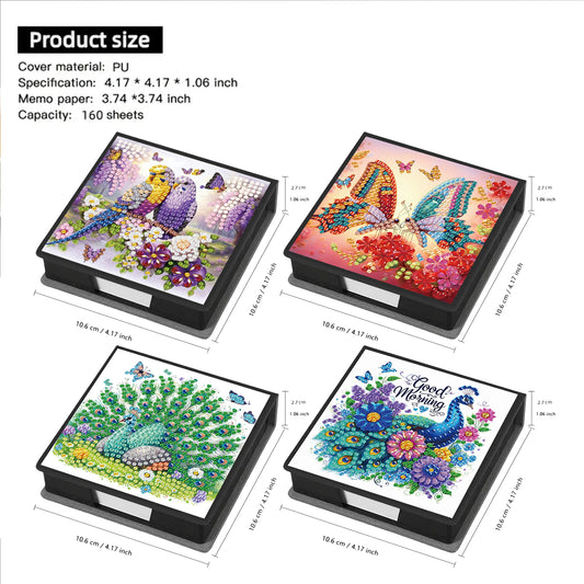 4Pcs Animal 5D DIY PU Diamond Painting Kit Office Note Box with 640 Sheets Paper