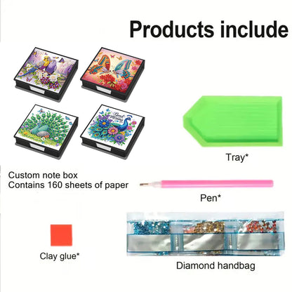 4Pcs Animal 5D DIY PU Diamond Painting Kit Office Note Box with 640 Sheets Paper