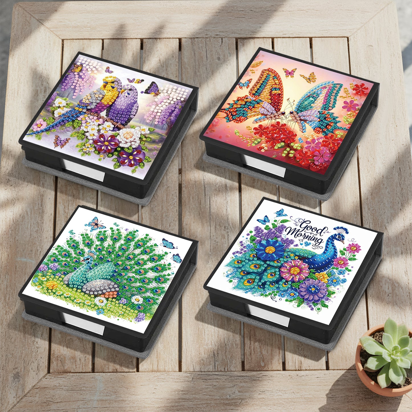 4Pcs Animal 5D DIY PU Diamond Painting Kit Office Note Box with 640 Sheets Paper