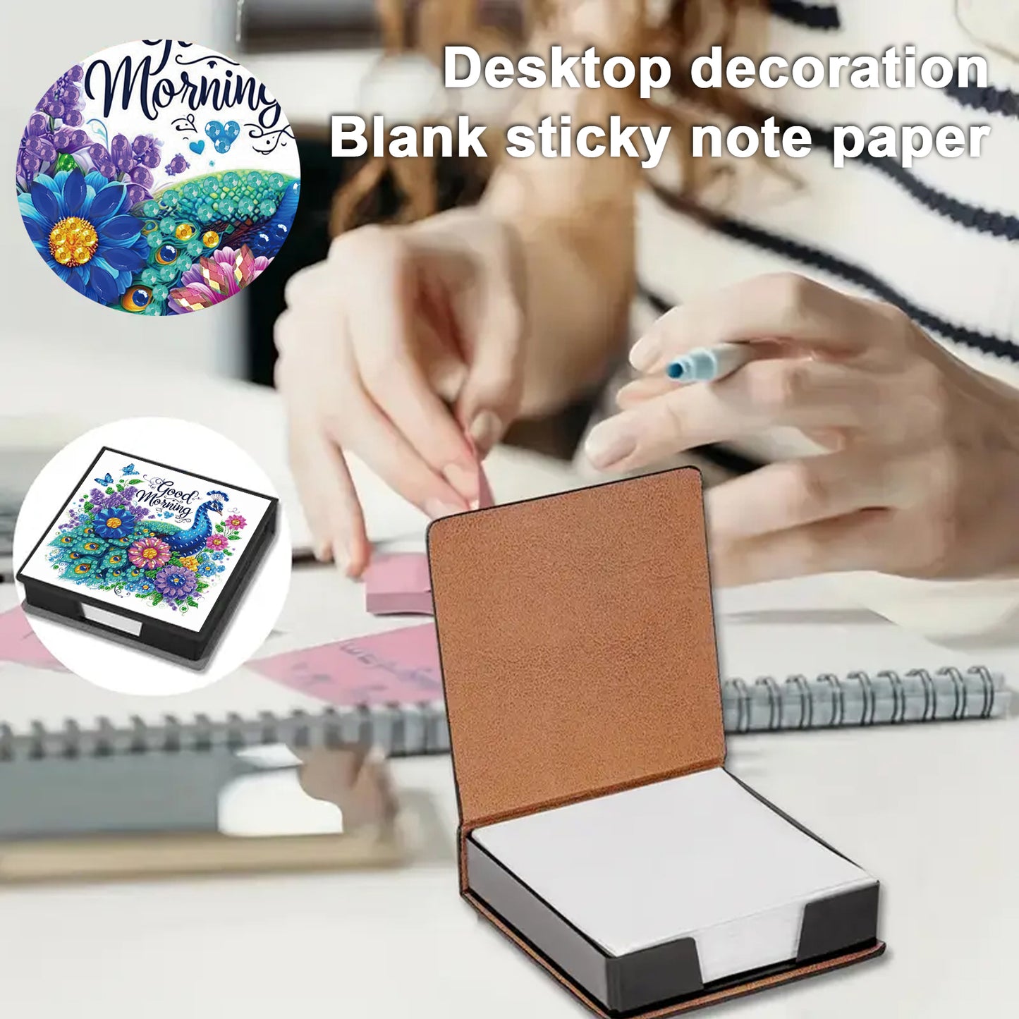 4Pcs Animal 5D DIY PU Diamond Painting Kit Office Note Box with 640 Sheets Paper