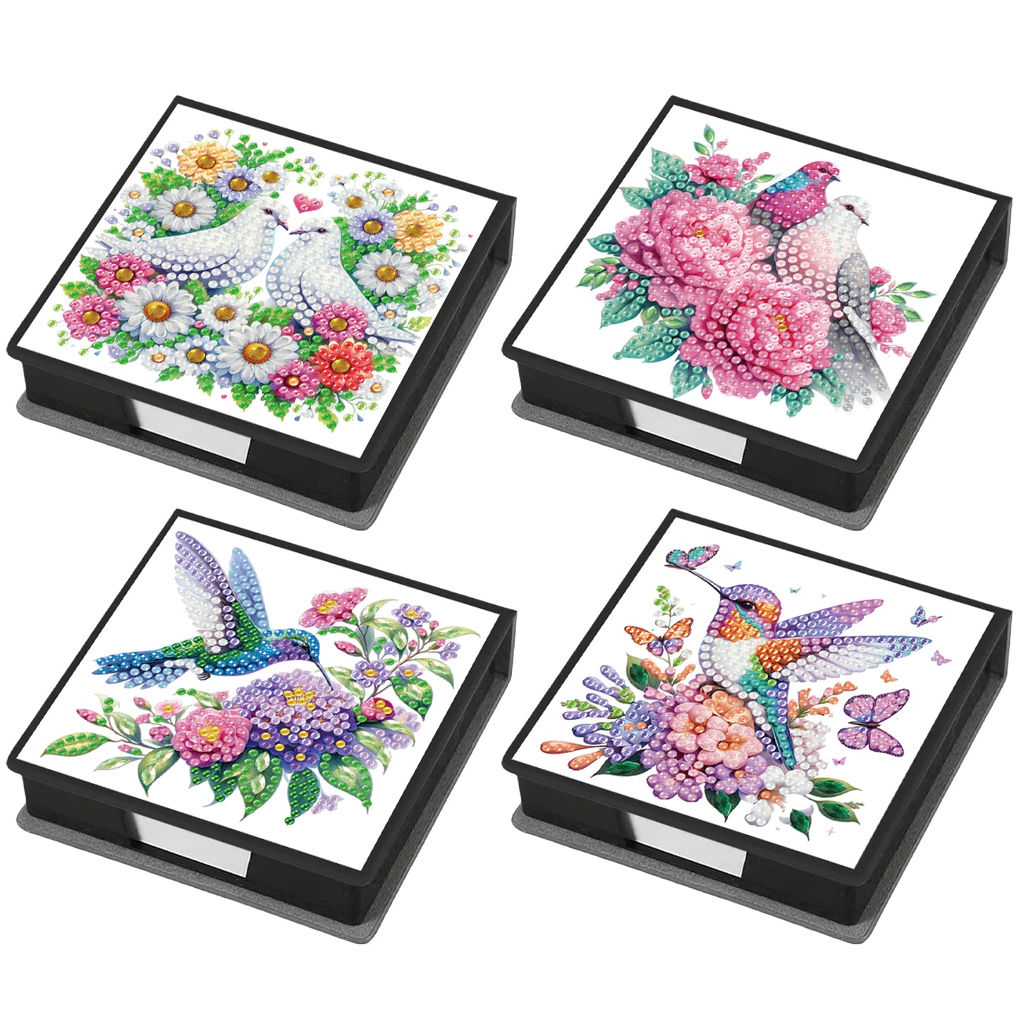 4Pcs Bird 5D DIY PU Diamond Painting Kit Office Note Box with 640 Sheets Paper