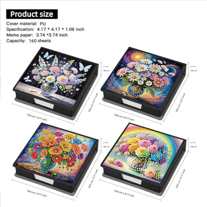 4Pcs Vase 5D DIY PU Diamond Painting Kit Office Note Box with 640 Sheets Paper