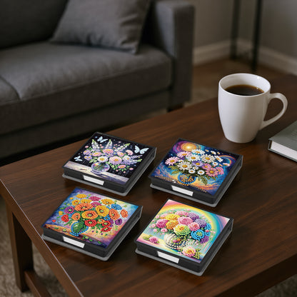 4Pcs Vase 5D DIY PU Diamond Painting Kit Office Note Box with 640 Sheets Paper