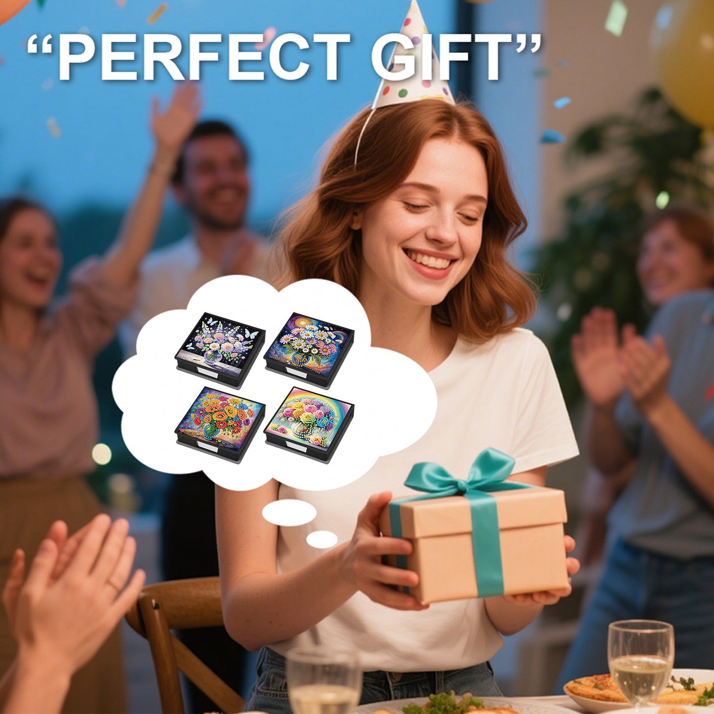 4Pcs Vase 5D DIY PU Diamond Painting Kit Office Note Box with 640 Sheets Paper