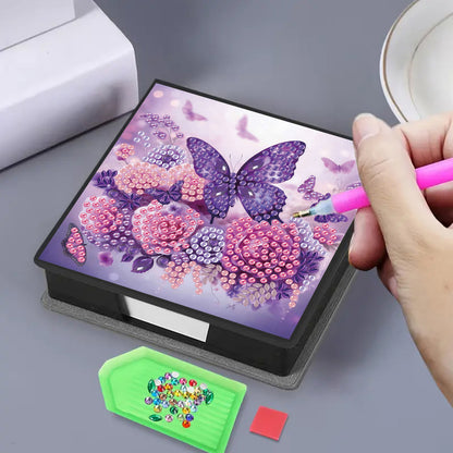 Flower 5D DIY PU Diamond Painting Kit Note Box with 160 Sheets Paper Memo Holder