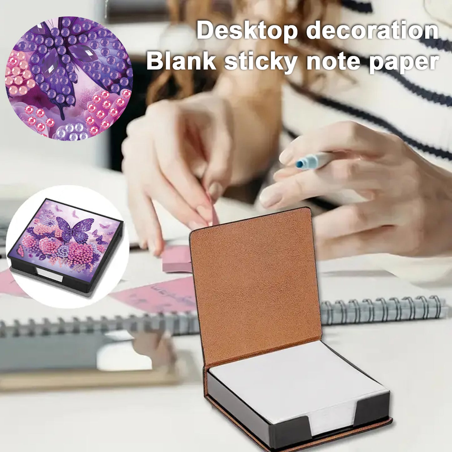 Flower 5D DIY PU Diamond Painting Kit Note Box with 160 Sheets Paper Memo Holder