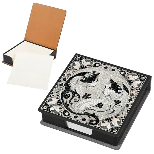 Cat 5D DIY PU Diamond Painting Kit Note Box with 160 Sheets Paper Memo Holder