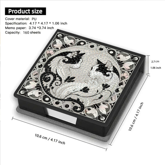 Cat 5D DIY PU Diamond Painting Kit Note Box with 160 Sheets Paper Memo Holder