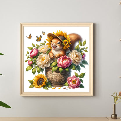 Squirrel And Peony - Full Round Drill Diamond Painting 40*40CM