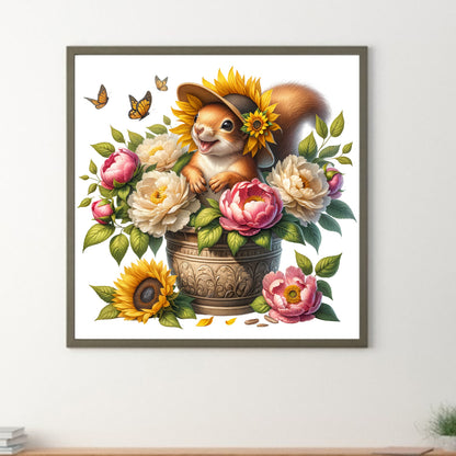 Squirrel And Peony - Full Round Drill Diamond Painting 40*40CM