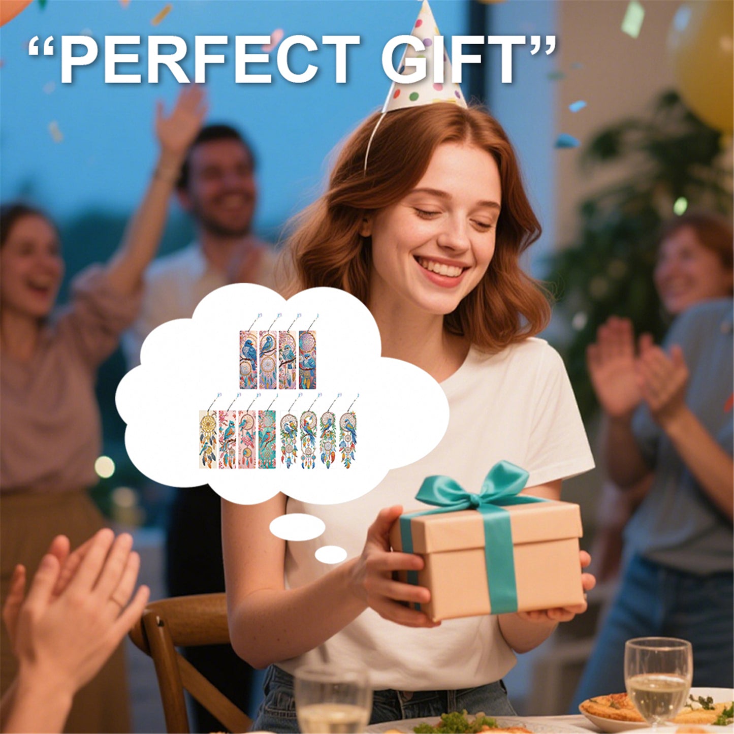 12Pcs Bluebird DIY Diamond Painting Bookmark with Crystal Pendant for Readers