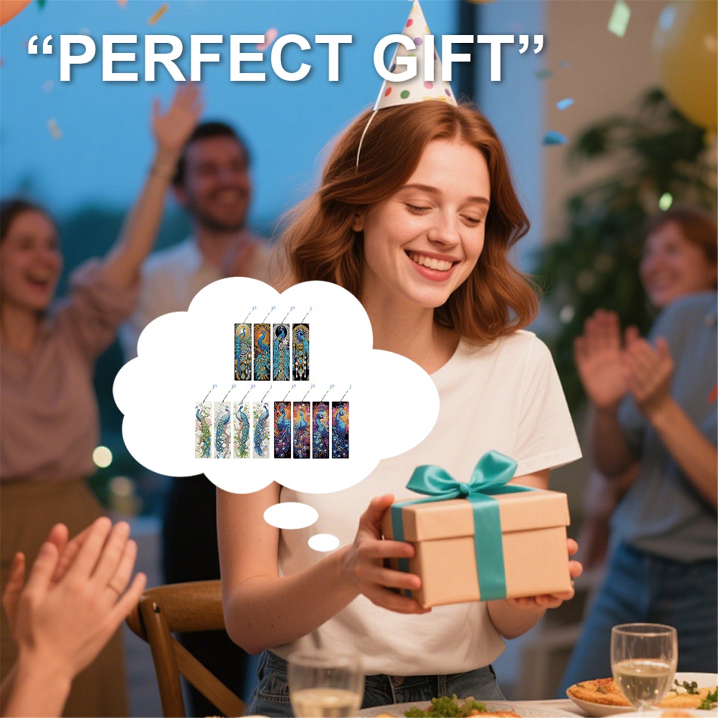 12Pcs Peacock DIY Diamond Painting Bookmark with Crystal Pendant for Readers