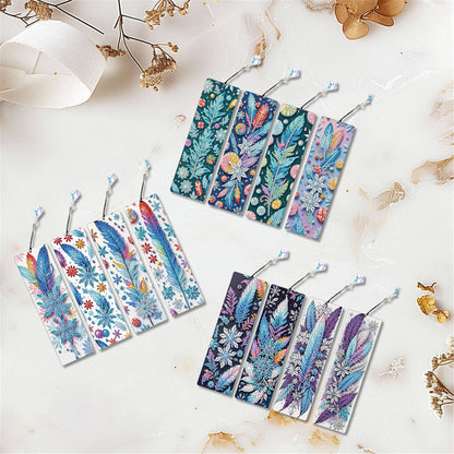 12Pcs Dreamy Feathers DIY Diamond Painting Bookmark with Crystal Pendant Decor