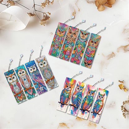 12Pcs Owl DIY Diamond Painting Bookmark with Crystal Pendant for Book Decor