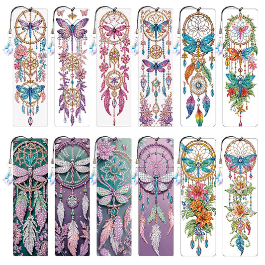 12Pcs Butterfly DIY Diamond Painting Bookmark with Crystal Pendant for Readers