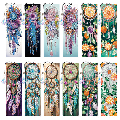 12Pcs Dreamcatcher DIY Diamond Painting Bookmark with Crystal Pendant Decor