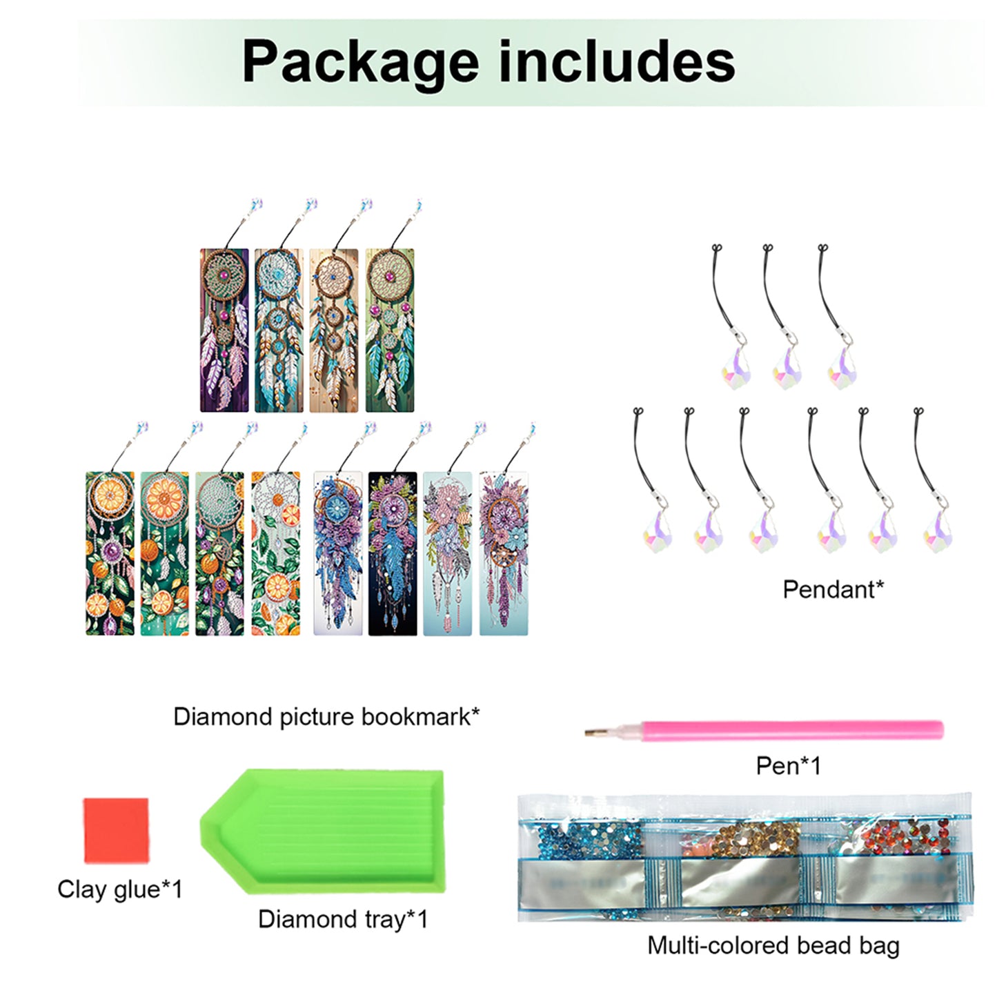 12Pcs Dreamcatcher DIY Diamond Painting Bookmark with Crystal Pendant Decor