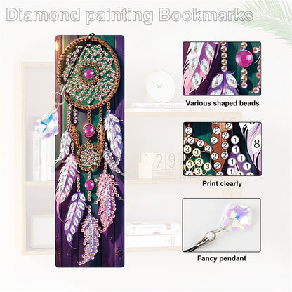 12Pcs Dreamcatcher DIY Diamond Painting Bookmark with Crystal Pendant Decor
