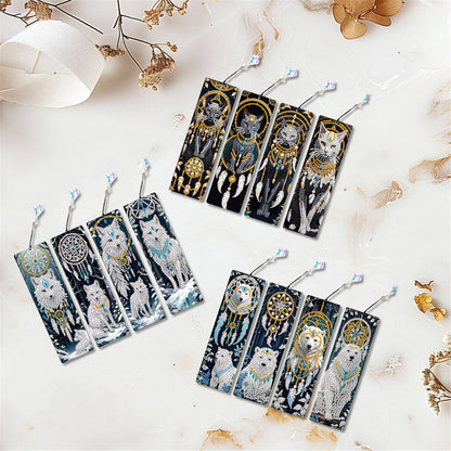 12Pcs Animals DIY Diamond Painting Bookmark with Crystal Pendant for Readers