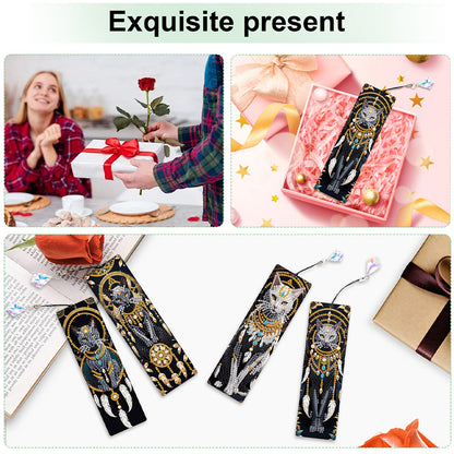 12Pcs Animals DIY Diamond Painting Bookmark with Crystal Pendant for Readers