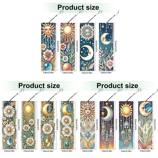 12Pcs Moon DIY Diamond Painting Bookmark with Crystal Pendant for Book Decor