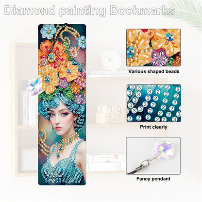 12Pcs Woman DIY Diamond Painting Bookmark with Crystal Pendant for Book Decor
