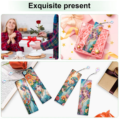 12Pcs Woman DIY Diamond Painting Bookmark with Crystal Pendant for Book Decor