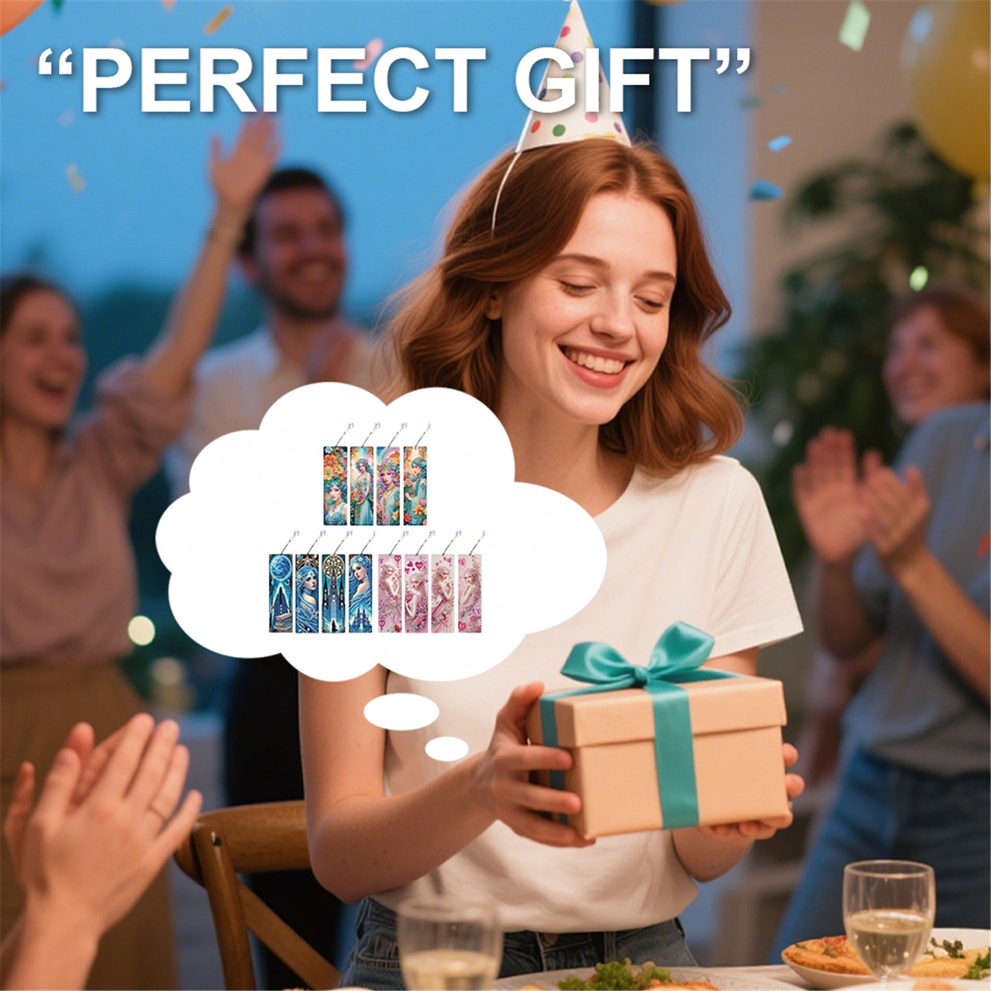 12Pcs Woman DIY Diamond Painting Bookmark with Crystal Pendant for Book Decor